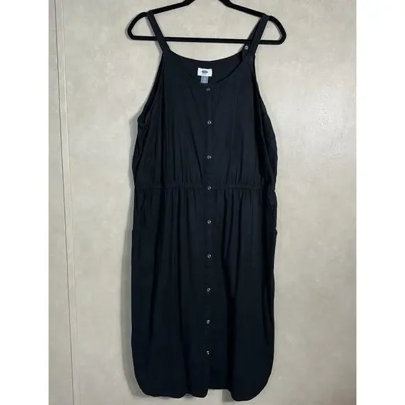 Old Navy BLACK JACK Sz X Large Linen Blend Button Front Sleeveless Maxi Sundress - Picture 1 of 8